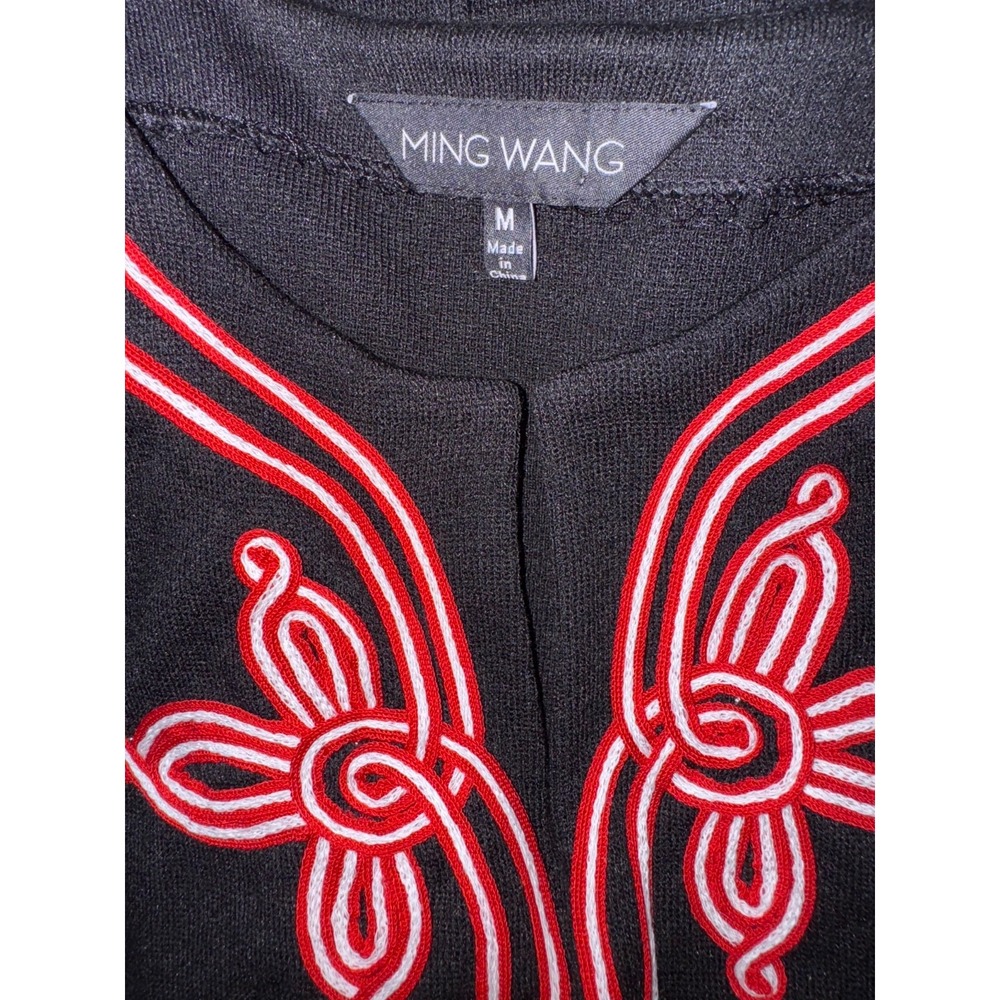 Ming Wang Women's Size Medium Black/Red Embroidered V-Neck Long sleeve Tunic Top